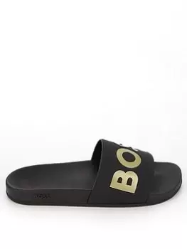 Image of BOSS Aryeh Slider, Black/Gold, Size 42, Men