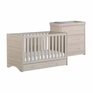 Image of Babymore Veni Oak Room Set 2 Pieces With Drawer - Cot Bed Chest