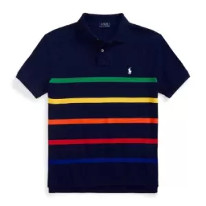 Image of Polo Ralph Lauren Striped Two-button Polo Shirt In Navy - Size M