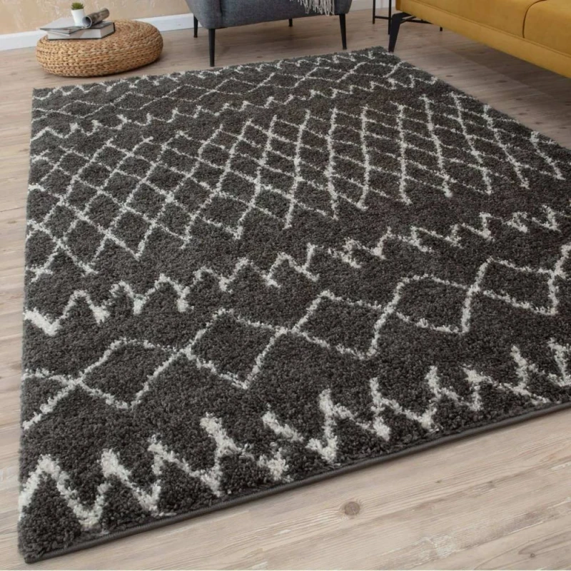 Image of THE RUGS Soft Tangier Shaggy Rugs & Runners Dark Grey Living Room Size: 80cm x 300cm Dark Grey Unisex 80cm x 300 cm