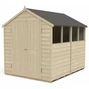 Image of Forestgarden - 8' x 6' Forest Overlap Pressure Treated Double Door Apex Wooden Shed - 4 Windows (2.43m x 1.99m) - Natural Timber