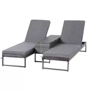 Image of Outsunny 3 Pack Rattan Wicker Adjustable Lounge Chair W/ Cushions Set Grey