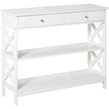 Image of Modern Console Table w/ Shelves & Drawers Home Hallway Storage White - Homcom