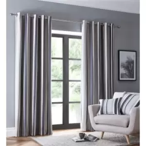 Image of Portfolio Avenue Eyelet Curtains Ring Top Charcoal 66x90 Lined Curtains - Grey