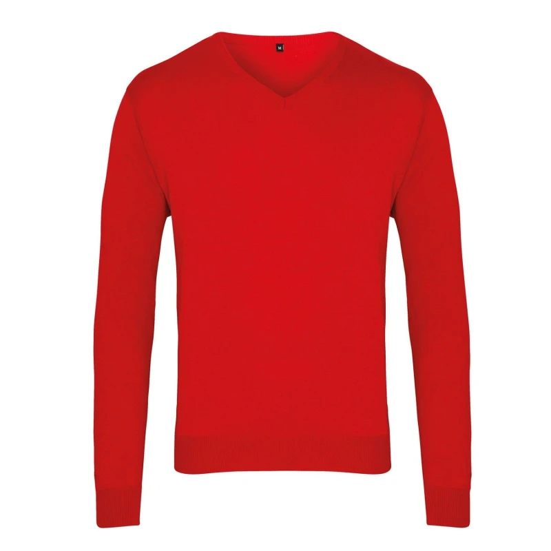 Image of Premier Premier Men Knitted Cotton Acrylic V Neck Sweatshirt in Red Size: X-Small Red XS Male 5063470721016