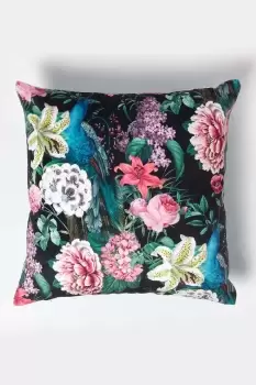 Image of Floral Garden Parrot Filled Velvet Cushion 46 x 46 cm