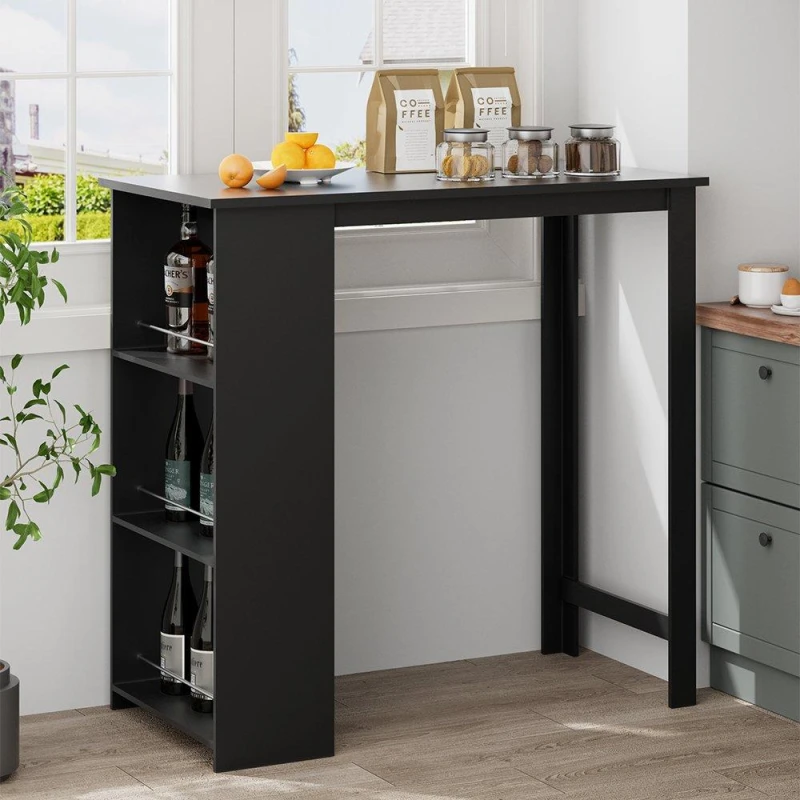 Image of Cottonfy UK Black Chipboard Bar Table with 3 Storage Shelves Black M