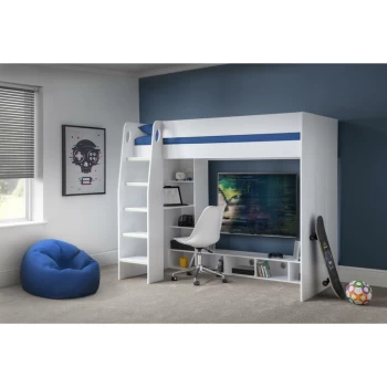 Image of Gaming Bed Desk & Shelves Storage White 3ft Single 90cm - Rothbury