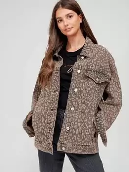 Image of HUGO Leopard Print Jacket - Brown , Grey, Size L, Women