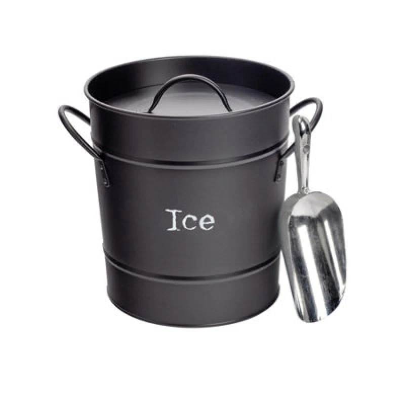 Image of Harbour Housewares Ice Bucket With Scoop - Black - Vintage Metal Bar Kitchen Cooler Bucket Cooling Storage Tin