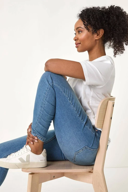 Image of Roman Womens Petite Skinny Stretch Jean in Mid Blue Size: 16 Mid Blue Female 16