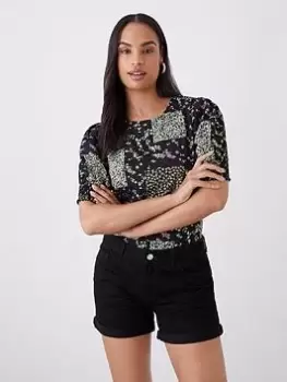 Image of Dorothy Perkins Patchwork Ditsy Short Sleeve Top - Black, Size 12, Women