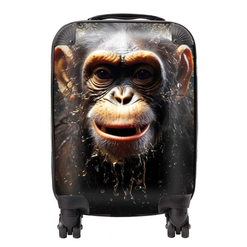 Image of Warren Reed - Designer Realistic Monkey Face Splashart Suitcase in Black Size: Medium Black Unisex Medium
