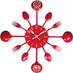 Image of Red Cutlery Metal Wall Clock - Premier Housewares