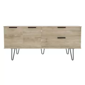 Image of Hirato Ready Assembled Wide Sideboard Nebraska Oak With Black Metal Hairpin Legs