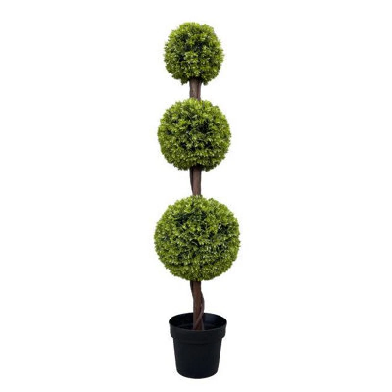 Image of Leaf 120cm Green Triple Ball Topiary Tree Green