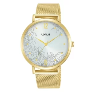 Image of Ladies Patterned White Dial Watch with Gold Stainless Steel Bracelet
