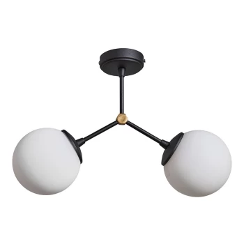 Image of 2 Way Metal Ceiling Light Fitting + Glass Globe Shades - Black