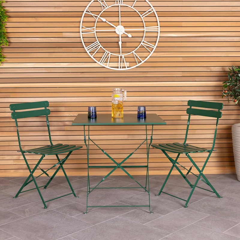 Image of Square Folding Metal Bistro Set Green
