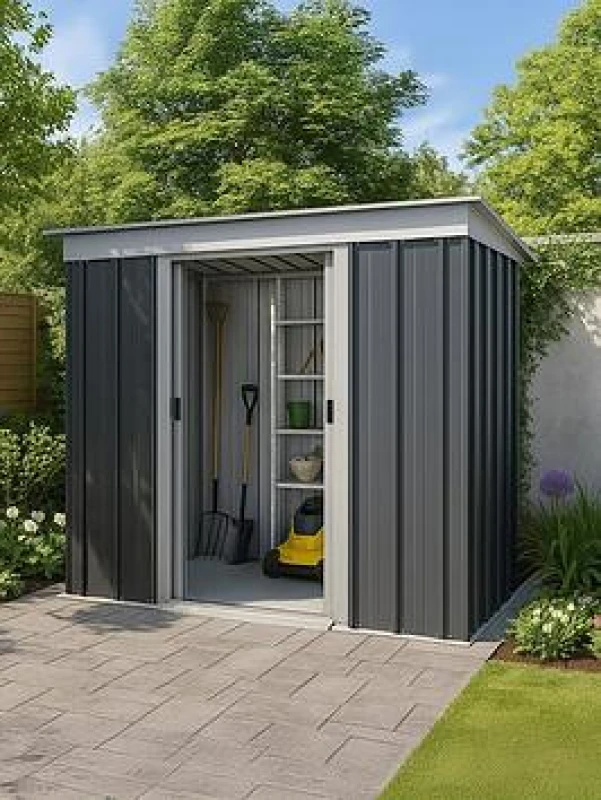 Image of Yardmaster 6ft X 4ft Castleton Pent Roof Metal Shed With Floor Frame One Colour WWYIT Unisex