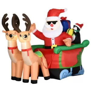 Image of Inflatable Light Up Santa Claus and Penguin on a Sleigh with Two Reindeer 6ft, none