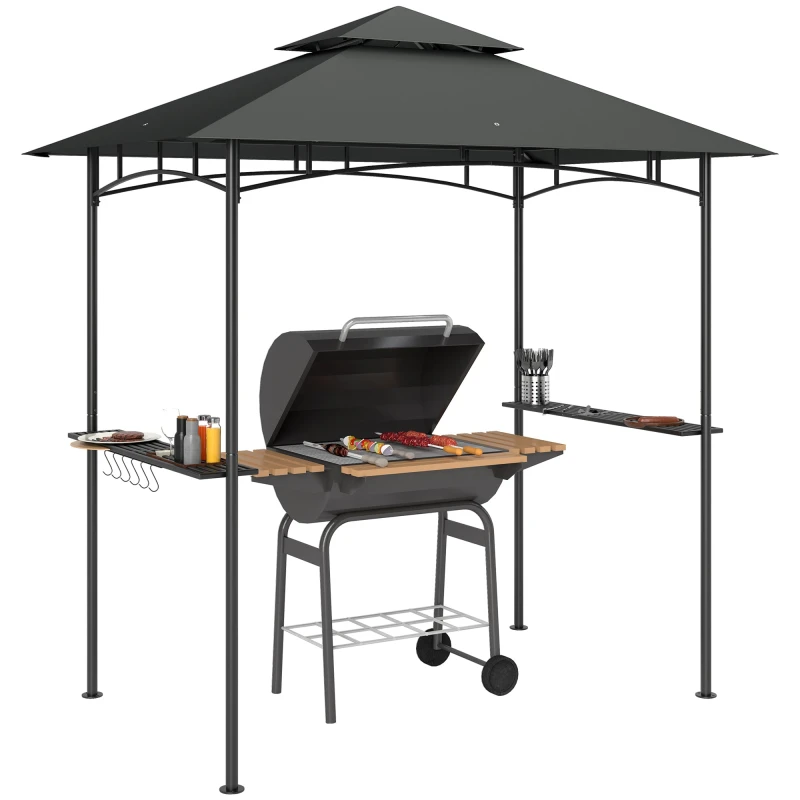 Image of Outsunny 8' x 5' Grill Gazebo, Double Tiered Outdoor BBQ Shelter Dark Grey
