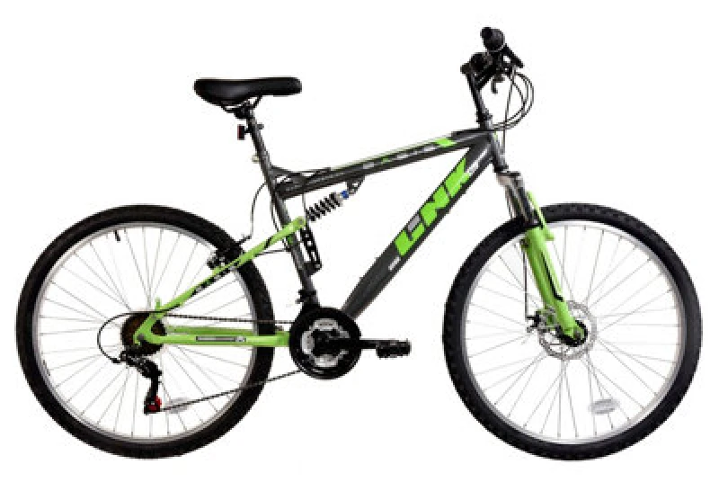 Image of Basis Link Adult's Full Suspension Mountain Bike, 26" Wheel - Graphite/lime