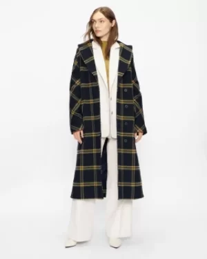 Image of Brushed Wool Check Belted Coat