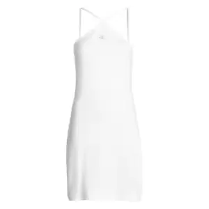 Image of Calvin Klein Jeans Waffle Halter Dress - White