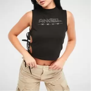 Image of Missguided Angel Diamante Tie Cut Out Vest Top - Black