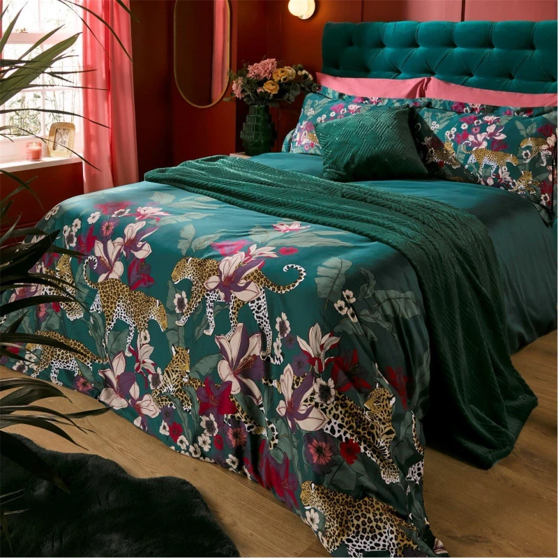 Image of Biba Biba Jungle leopard Reversible Duvet and Pillowcase Set - Multi Multi Double