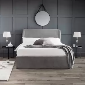 Image of Olivia's Curved Velvet Kingsize Ottoman Bed in Grey