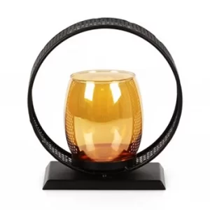 Image of HESTIA? Round Black Metal Gold Candle Holder