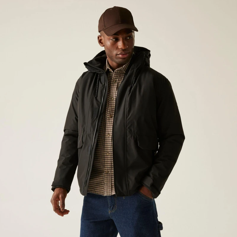 Image of Regatta Regatta Men Sterlings Hooded Waterproof Breathable Insulated Jacket in Jet Black Size: Medium Jet Black M Male 5063516101116