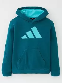 Image of adidas Older Unisex 3 Bar Overhead Hoodie - Teal, Size 13-14 Years, Women