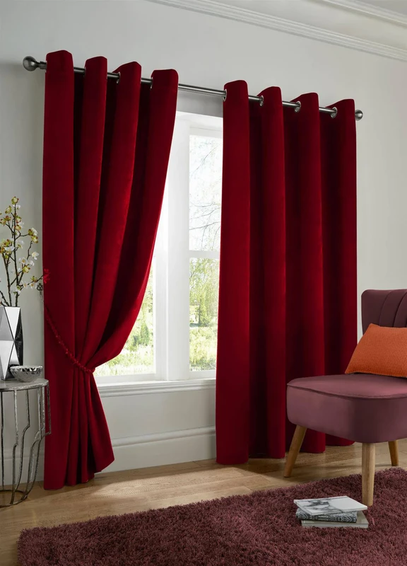 Image of Alan Symonds Velvet Blackout Ring Top Eyelet Curtains Blackout Curtains 229x183cm Red 39187708000