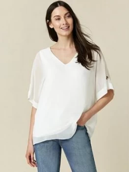 Image of Wallis Tab Sleeve Overlayer Top - Ivory Size M Women