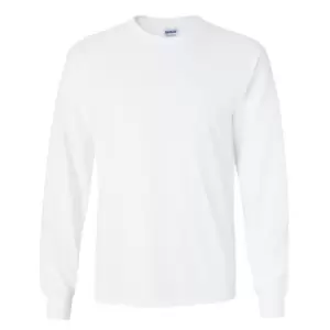 Image of Gildan Mens Plain Crew Neck Ultra Cotton Long Sleeve T-Shirt (S) (White)
