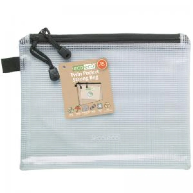 Image of Eco Eco 90% Recycled Twin Pocket Strong Bag A5 Clear eco061-S