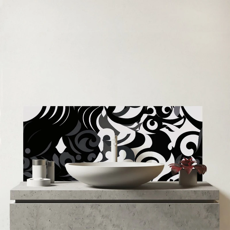 Image of Warren Reed - Designer Black Grey Abstract Glass Bathroom Splashback Black Unisex