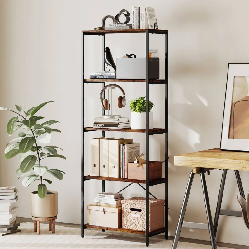 Image of HOMCOM Industrial Bookshelf, Freestanding Bookcase, Rustic Brown & Black Brown Unisex