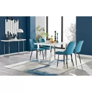 Image of Kylo White High Gloss Dining Table & 4 Blue Pesaro Black Leg Chairs