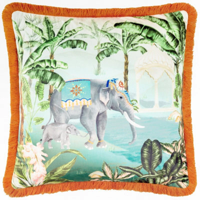 Image of Paoletti Paoletti Odisha Scene Printed Velvet Cushion Size: 50cm x 50cm Multi 50cm x 50cm Unisex 5025532847409