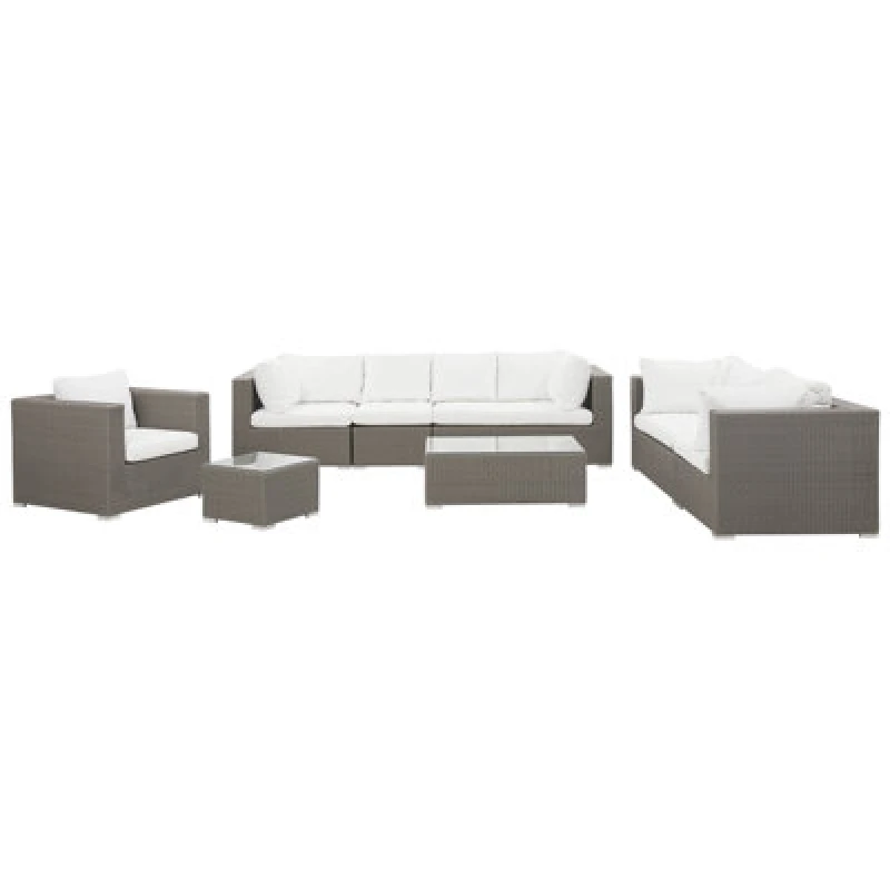 Image of Beliani Garden Lounge Set With Table 8 Seater Maestro Modular Pe Rattan Taupe