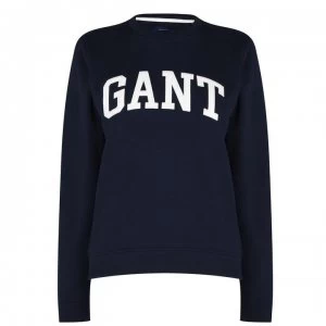 Image of Gant Arch Logo Crewneck Sweatshirt - 433 EVENING BLU