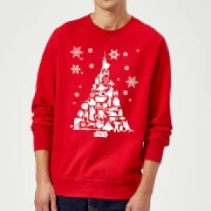 Image of Star Wars Character Christmas Tree Red Christmas Sweatshirt - L - Red