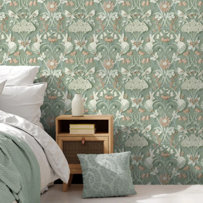 Image of Yes-Online Fine Decor Woodland Mint Green Wallpaper Paste The Paper Washable Kids Room