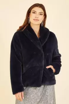Image of Navy Short Wrap Faux Fur Coat