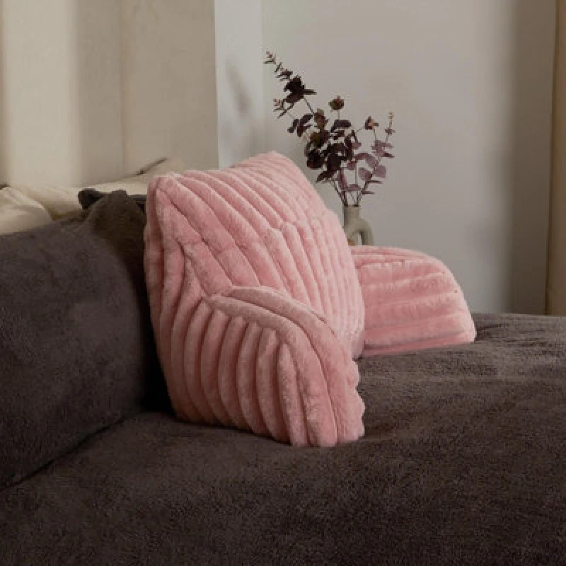 Image of OHS OHS Faux Fur Ribbed Reading Pillow Super Soft Heatable Cuddle Cushion in Pink Pink One Size Unisex 5027434197156