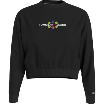 Image of Tommy Jeans Crop Floral Crewneck Sweater - Black